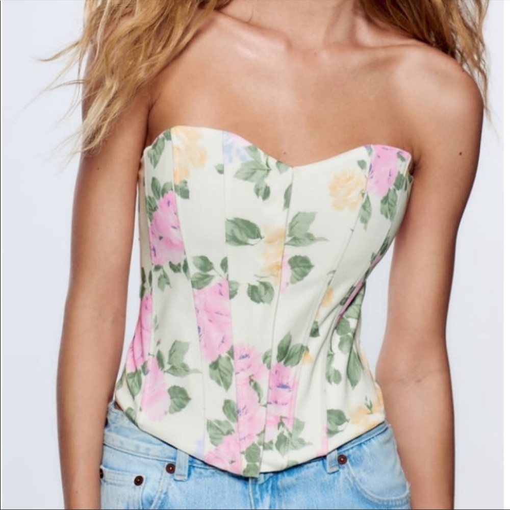 Zara corset floral top, size S, NWT.